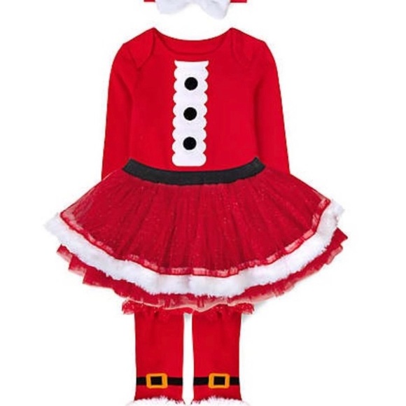 Baby Essentials Santa 4-Piece Bodysuit,tule,Leg Warmers & Headband Size 9 Months - Picture 3 of 17